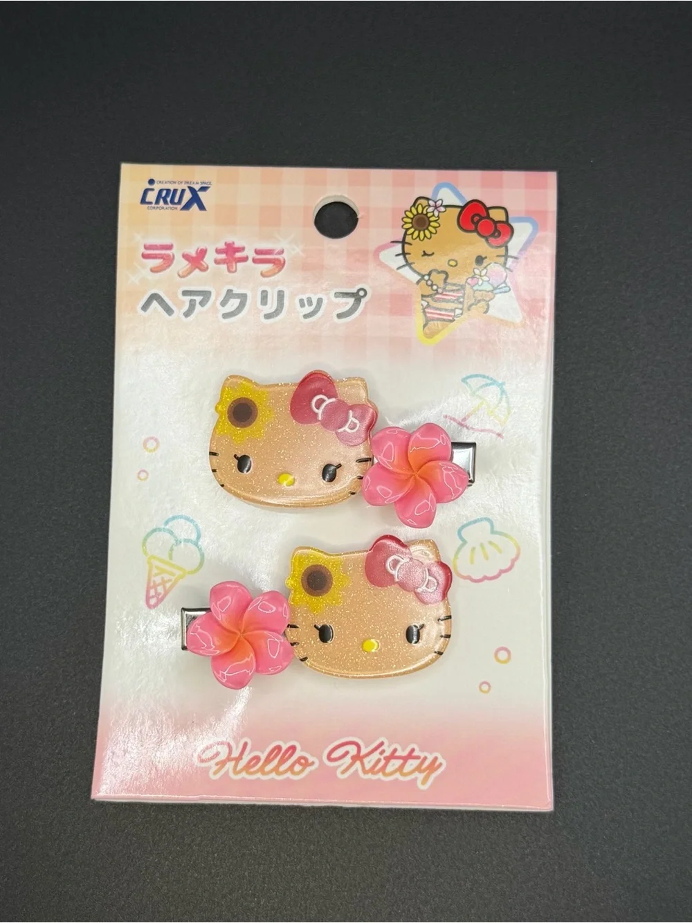 Vintage Sanrio tanned Hello Kitty with Hibiscus hair clips(one pair) HC21
